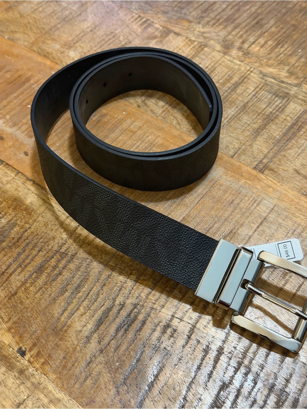 Michael Kors Black MK Logo Belt XL Silver Tone Buckle NWT